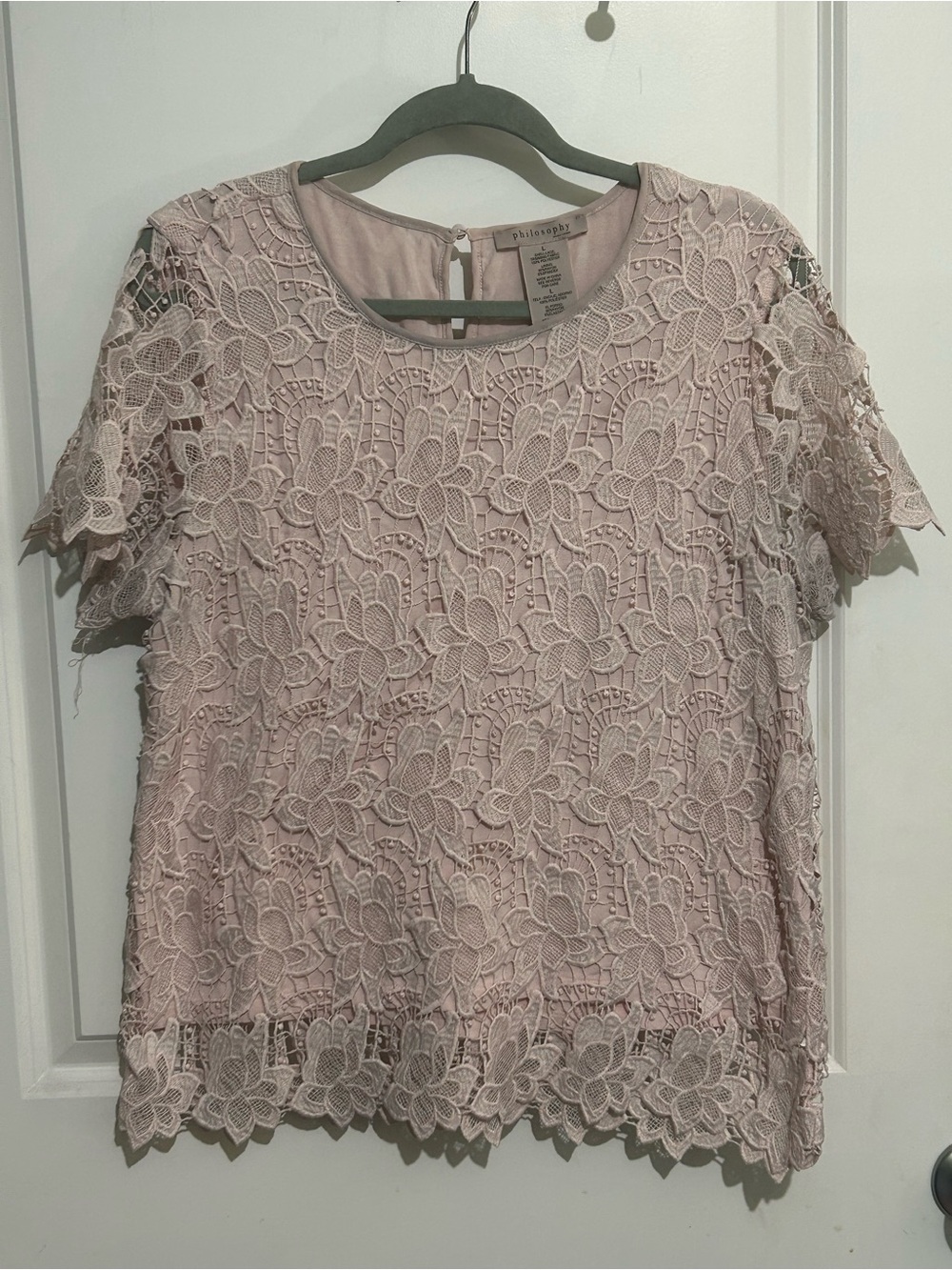 Philosophy Blush Pink Floral Lace Blouse Size L
